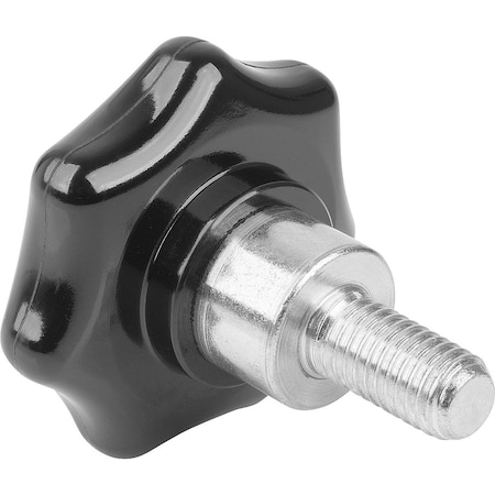 Kipp Star Grip With Protruding Bushing D=M06X10, D1=32 H=23, Form:L, Thermoset Black, Comp:Steel K1514.43206X10